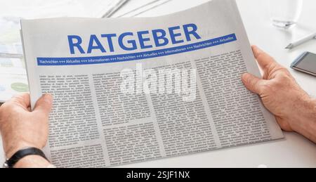 Man reads newspaper - Guide Stock Photo