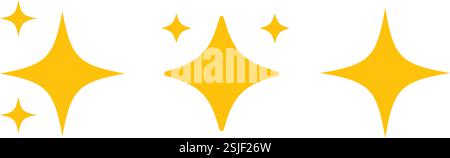 A Collection of Bright Yellow Diamond-Shaped Icons Golden Sparkles and Shining Stars, Golden Star icon Stock Vector