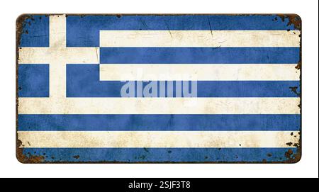 Old rusty tin sign - Flag Greece Stock Photo
