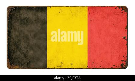 Old rusty tin sign - Flag Belgium Stock Photo