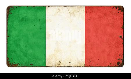Old rusty tin sign - Italian flag Stock Photo