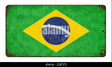 Old rusty tin sign - Brazil flag Stock Photo