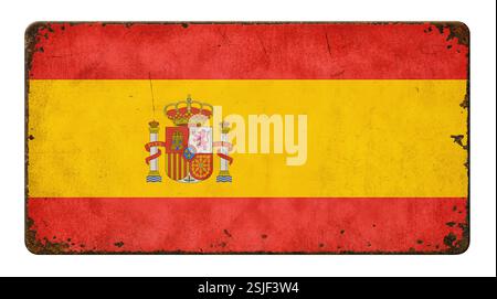 Old rusted tin sign - Flag Spain Stock Photo