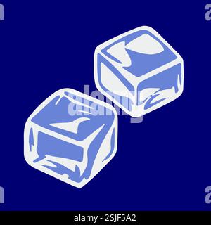 Stylized Illustration of Two Ice Cubes on a Dark Blue Background. Stock Vector