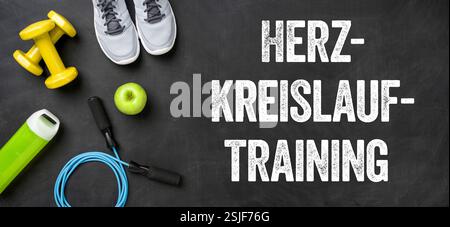Fitness equipment on a dark background - cardiovascular training Stock Photo