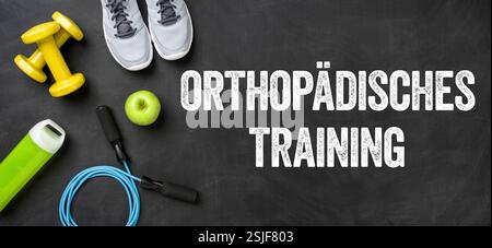 Fitness equipment on a dark background - Orthopaedic training Stock Photo