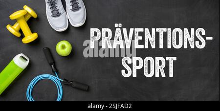 Fitness equipment on a dark background - prevention sport Stock Photo