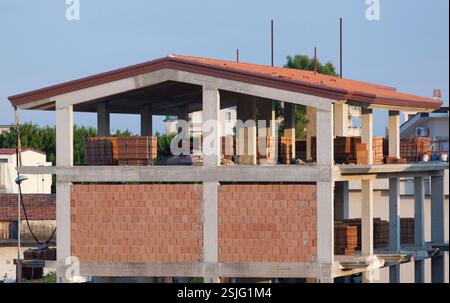 House under building with hollow bricks made in reinforced concrete. Stock Photo
