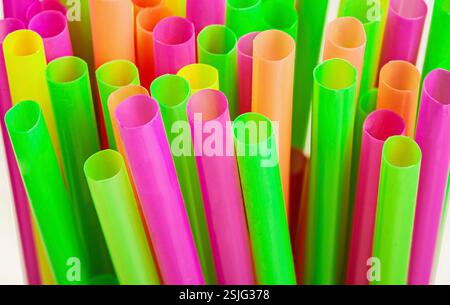 Plastic drinking straws, Single use plastic straw. Stock Photo