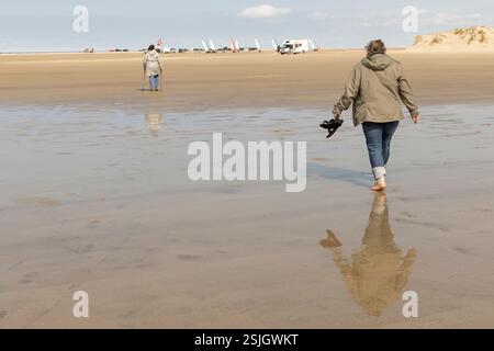 Structures and patterns in the sand at low tide on Lakolk beach, Rome Island, Denmark Stock Photo