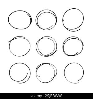Set hand drawn ovals, felt-tip pen circles. Rough vector frame elements ...