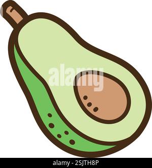 Half cut avocado vector doodle illustration and graphic. Part of fruit slice category. Stock Vector