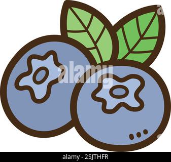Blueberry vector doodle illustration and graphic. Part of fruits category. Stock Vector