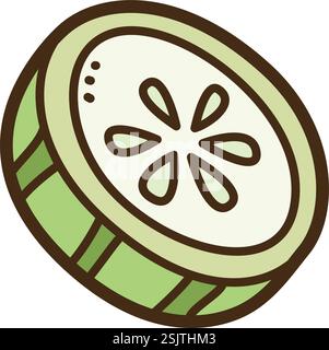 Cucumber slice vector doodle illustration and graphic. Part of fruit slice category. Stock Vector