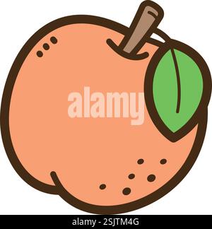 Peach vector doodle illustration and graphic. Part of fruits category. Stock Vector