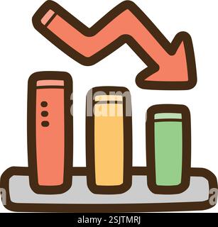 Downward trend vector doodle illustration and graphic. Part of graph and chart category. Stock Vector
