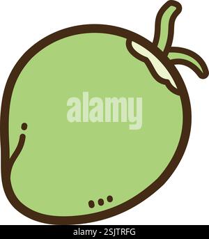 Young coconut vector doodle illustration and graphic. Part of fruits category. Stock Vector