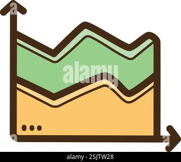 Stacked area chart vector doodle illustration and graphic. Part of graph and chart category. Stock Vector