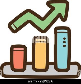 Upward trend vector doodle illustration and graphic. Part of graph and chart category. Stock Vector