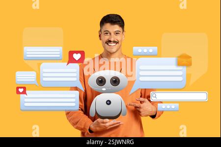 Engaging interaction between a person and an AI assistant in a modern setting Stock Photo