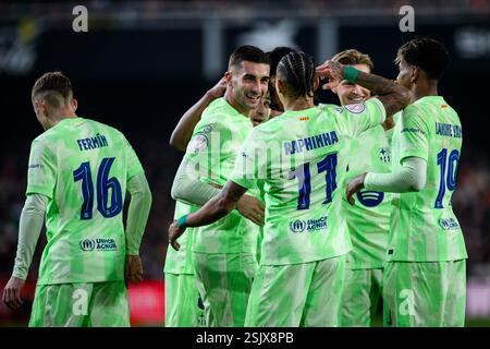 Ferran Torres of FC Barcelona celebrating his goal with Raphinha of FC ...