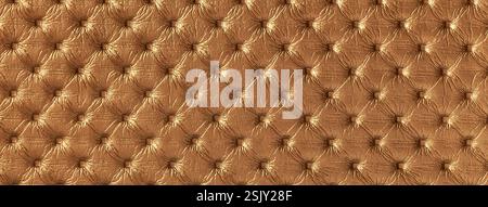 Texture of dark brown leather background with capitone pattern, macro. Copper and rusty color textile of retro Chesterfield style. Vintage fabric back Stock Photo