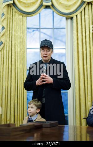 Elon Musk is seen in the Oval Office at the White House Feb. 13, 2025 ...