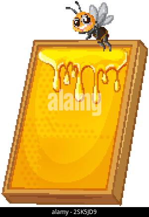A bee sits on a honey-filled frame Stock Vector