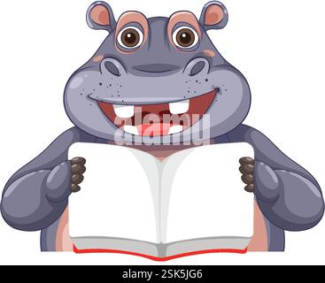 Cartoon hippo enjoying a book with a smile Stock Vector