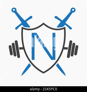 Initial Letter N Warrior Logo Design Concept For Security, Safety and Defense Symbol Stock Vector