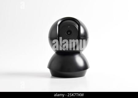 Black CCTV security camera isolated on white background. Smart home wireless security camera Stock Photo