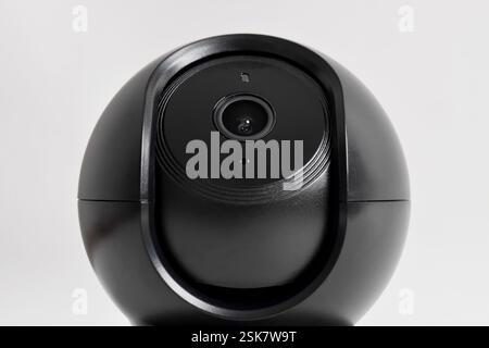 Close up of Black CCTV security camera isolated on white background. Smart home wireless security camera Stock Photo