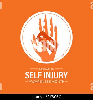 Self-Injury Awareness Month (SIAM) is observed every March to raise awareness and reduce stigma about self-harm. Design for banner, cards, prints. Stock Vector