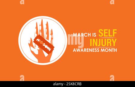 Self-Injury Awareness Month (SIAM) is observed every March to raise awareness and reduce stigma about self-harm. Design for banner, cards, prints. Stock Vector
