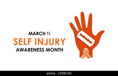 Self-Injury Awareness Month (SIAM) is observed every March to raise awareness and reduce stigma about self-harm. Design for banner, cards, prints. Stock Vector