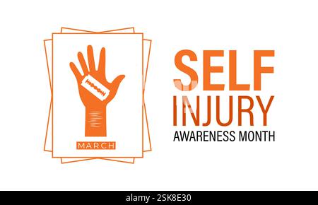 Self-Injury Awareness Month (SIAM) is observed every March to raise awareness and reduce stigma about self-harm. Design for banner, cards, prints. Stock Vector