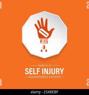 Self-Injury Awareness Month (SIAM) is observed every March to raise awareness and reduce stigma about self-harm. Design for banner, cards, prints. Stock Vector