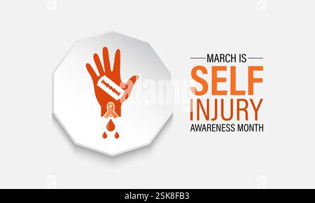 Self-Injury Awareness Month (SIAM) is observed every March to raise awareness and reduce stigma about self-harm. Design for banner, cards, prints. Stock Vector