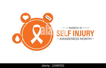 Self-Injury Awareness Month (SIAM) is observed every March to raise awareness and reduce stigma about self-harm. Design for banner, cards, prints. Stock Vector