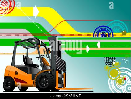 Abstract hi-tech background. Lift truck. Forklift. 3d vector hand drawn illustration Stock Vector