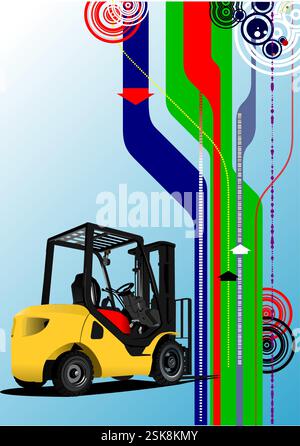 Abstract hi-tech background. Lift truck. Forklift. 3d vector hand drawn illustration Stock Vector