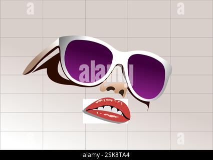 Abstract woman face with glasses image. 3d vector color hand drawn illustration Stock Vector