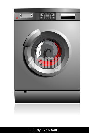 White washing machine vector hand drawn by Adobe  illustration. Home equipment Stock Vector
