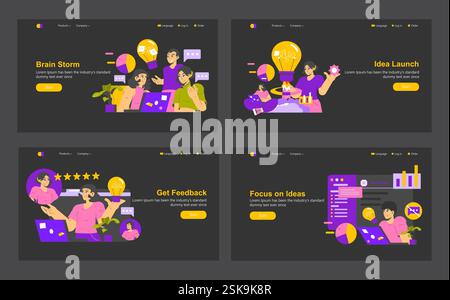 Idea realization through collaborative processes in brainstorming and feedback. Teams engage in generating concepts and improving ideas, ultimately driving innovation and success. Vector illustration. Stock Vector