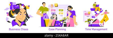 Discover visuals that encapsulate business classes, case planning, and effective time management practices Stock Vector