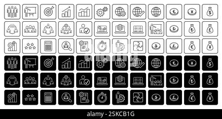 Vector illustration of office and business related icons set in thin line style Stock Vector