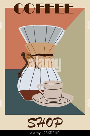 A coffee shop sign featuring a coffee pot, cup Stock Vector