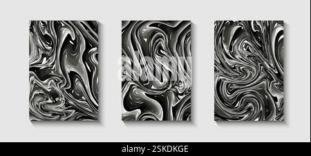 Abstract geometric background. Liquid dynamic Fluid, wavy forms mixed with zebra sharp geometric elements. Design for banner, cards, prints, social me. Stock Vector