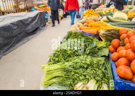 fruits and vegetables at the street market along the road in central Asia Stock Photo
