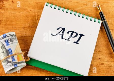 API (application program interface). The concept of technology and development. Phrase, words, text API close-up. Stock Photo